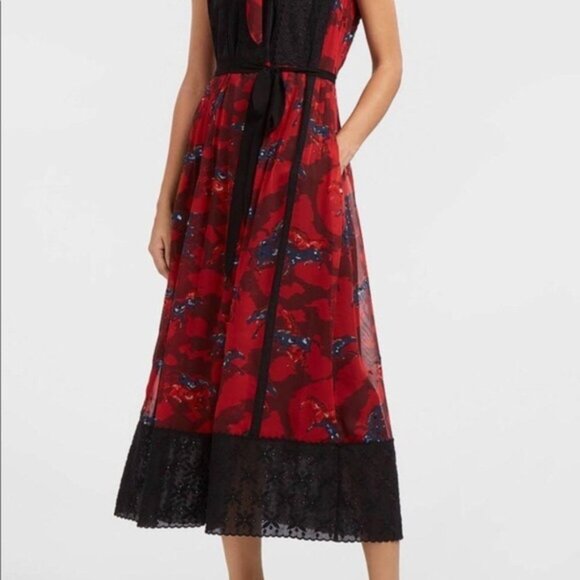 COACH Red horse print lacework chiffon flutter sleeve designer beautif - Picture 2 of 16